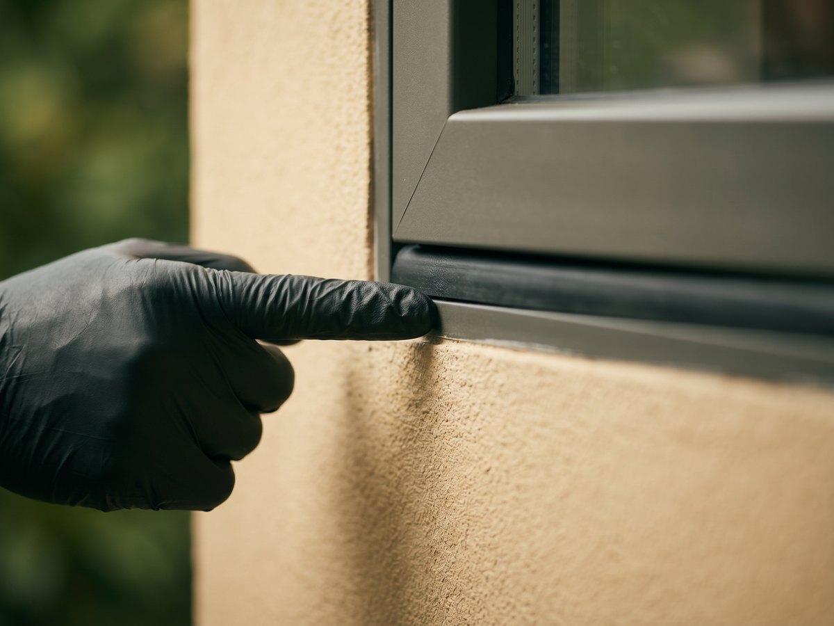 Zwinięta uszczelka EPDM w narożniku okna fix — finding nr 2.